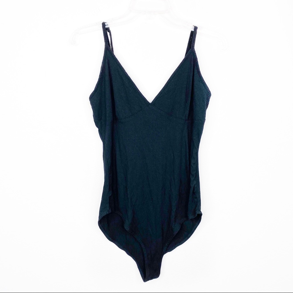Forever 21 Black Ribbed Knit Cami Bodysuit
